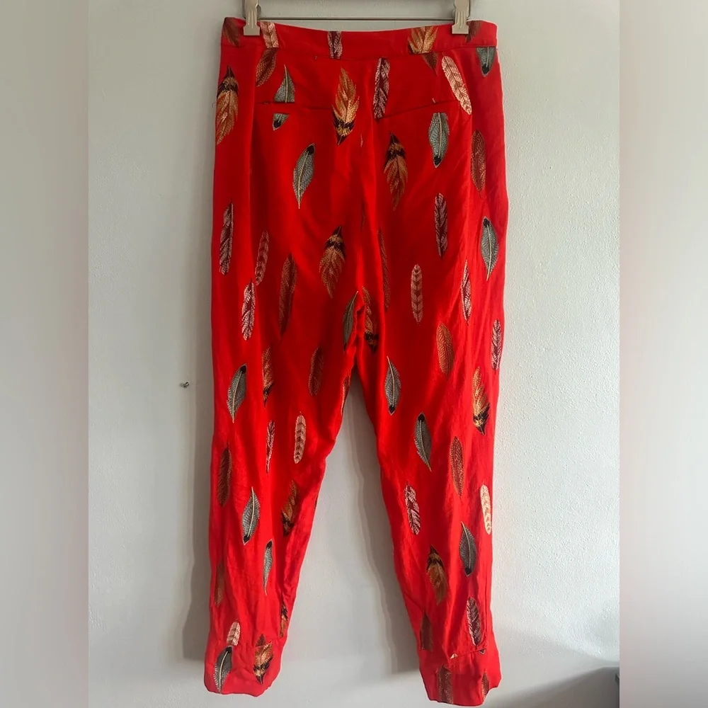 FARM RIO LINEN EMBROIDERED FEATHER PANTS SIZE M NWT - Picture 3 of 6